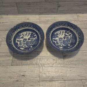 Churchill BLUE WILLOW Set (2)  6" FRUIT CEREAL DESSERT Bowls/Made In England